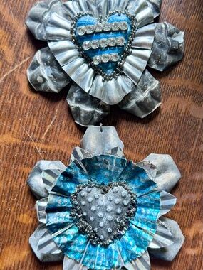 Handcrafted Blue Metal Heart Wall Decor — Set of 2